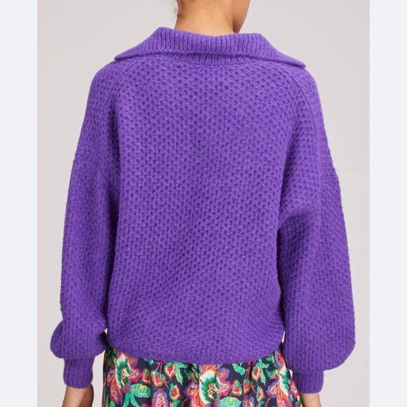 Xirena Ally Purple Iris Alpaca Wool Blend Collared Pullover Sweater Size L - Picture 2 of 8